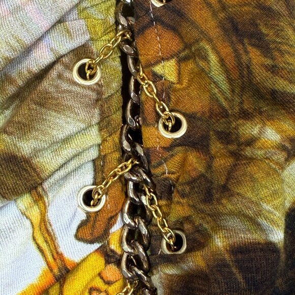 Vintage Y2K Sky Silk Dress Boho Animal Print Chain Detail Bodycon Club Small - Picture 7 of 10